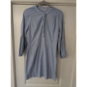 NOAM Blue White Striped Cotton Mini Dress Balloon Sleeve Band Collar small
